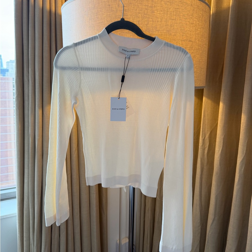 Solid & Striped White Ribbed Long-Sleeve Top